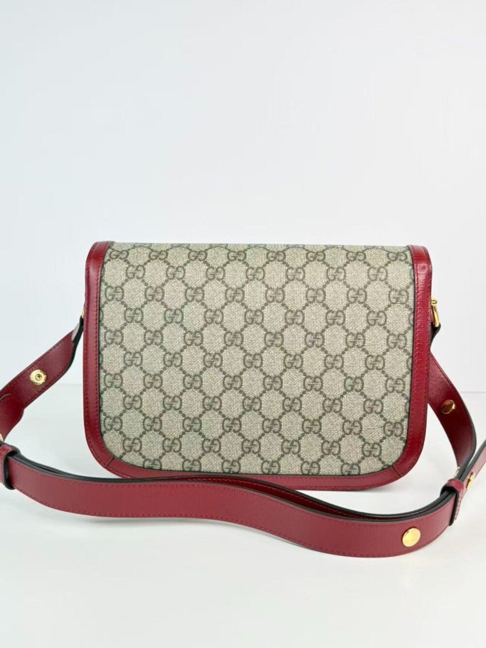 Gucci Horsebit 1955 Small GG Supreme Canvas Red Leather Shoulder Crossbody Bag - Picture 3 of 11
